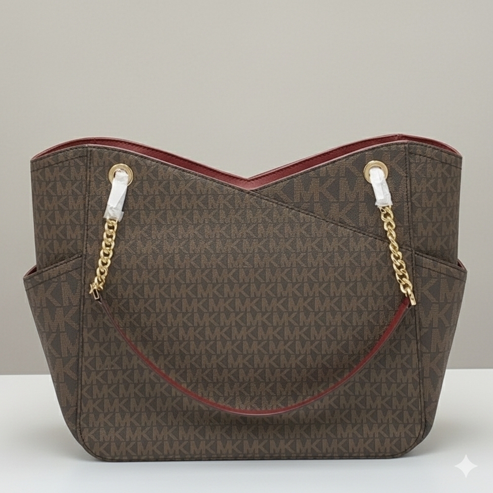 MICHAEL KORS LARGE X CHAIN LOGO SHOULDER BAG DARK CHERRY COLOR (NWT) - Picture 10 of 13